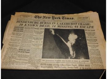 1937 New York Times HINDENBURG CRASH Newspaper