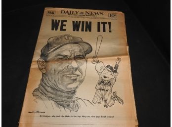 1969 Daily News NY Mets WE WIN IT Newspaper