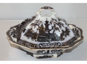 Antique Flow Black Covered Tureen Dish