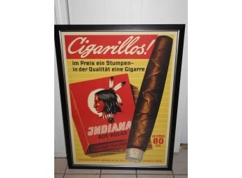 Handsome  36 X 47 Indian Cigars Tobacco 1980 Reprint Of 1930s Advertising Poster