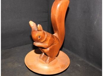 Vintage Wooden Carved Squirrel Nutcracker And Bowl