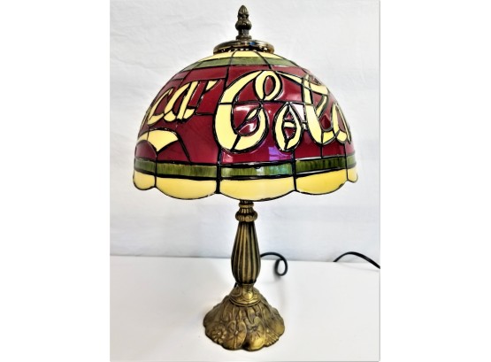 Coca-Cola Coke Tiffany Style Resin And Plastic Stained Glass Electric Table Lamp