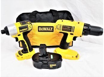 Dewalt Cordless 1/4'impact Driver, 1/2 Cordless Drill, One 18 Volt Battery Pack Type 1 Kit  NEW