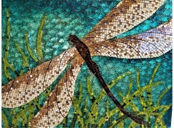Large Dragonfly Glass Tile Mosaic Wall Panel Hanging