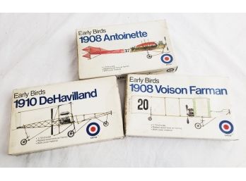 Vintage Entex Early Bird 1908 Antoinette, Voison Farman & 1910 De Havilland Airplane Model Kits 1:72 Scale