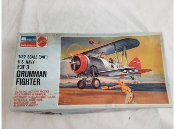Vintage Monogram Mattel F3F-3 U.S. Navy Grumman Fighter Airplane Model Kit 1:32 Scale - Made In The USA