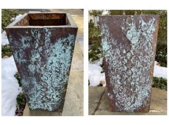 Pair Of Copper Wrapped Planters With Removable Copper Trellis - Awesome Patina