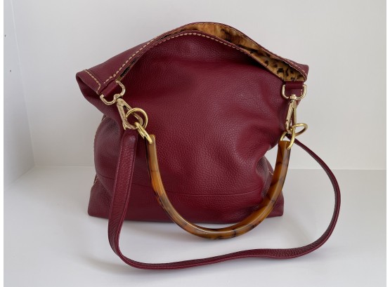 Vintage Plinio Visona Leather Handbag W Tortoise Resin Handle- Made In Italy