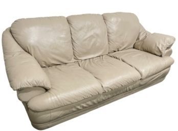 Vintage Italian Three Cushion Leather Sofa, Nude Beige