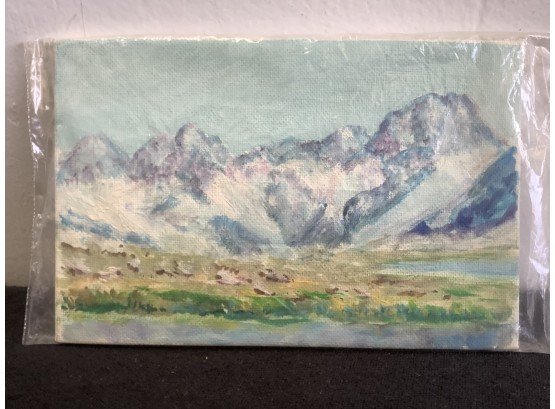 Painting Of Mountains By A Valley With No Frame On Canvas Board