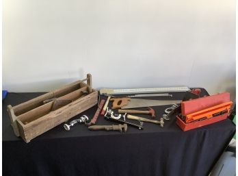 Tool Lot With Early Wooden Tool Box