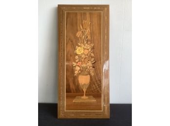 Wooden Plaque Art Of A Vase Of Flowers Made In Italy