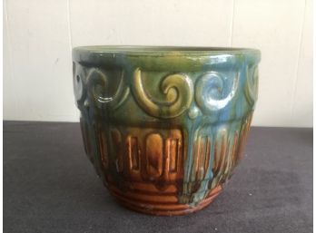 Green/blue And Brown Pottery Planter
