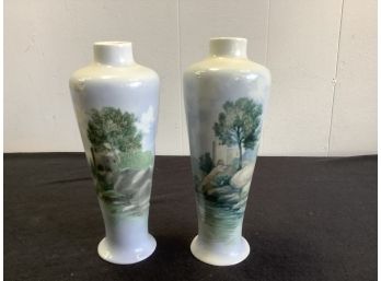Pair Of Marked Vases With Scenic Picture
