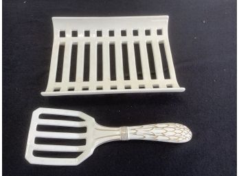 Gold And White Porcelain Spatula And Rack
