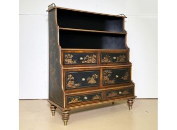 A Hand Painted Solid Wood Setback Book Case In Chinoiserie Style
