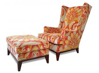 A Modern Wing Back Chair And Ottoman In Donghia Fabric By Greenbaum Interiors