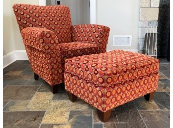 A Modern Armchair And Ottoman By Stickley In Deco-Inspired Print Upholstery