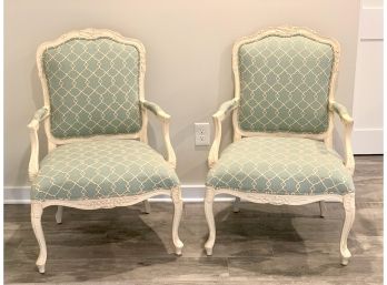 Pair Pale Blue & Ivory Bergere Chairs