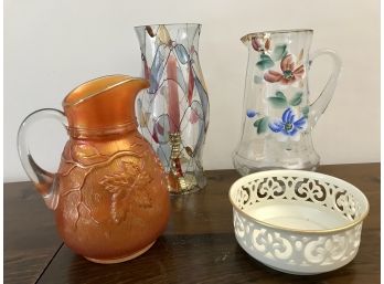 Four Pieces Of Colorful Glassware Including LENOX