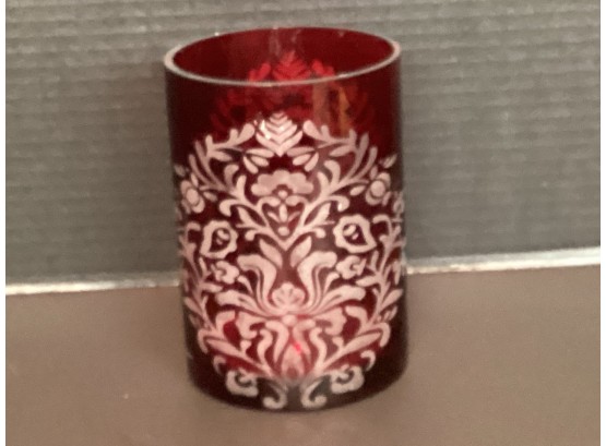 Vintage Ruby Red Silver Overlay (?) Vase (6  Inches In Height)
