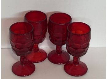 Set Of Four (4)  Vintage Ruby Red Stemmed Wine Glasses