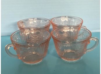 Vintage Set Of Four (4) Federal Glass Amber Madrid Pink TeaCups (No Saucers)