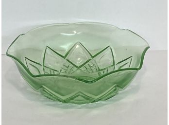 Vintage Hazel Atlas Diamond Arches Round Green Depression Era Glass Bowl (Surface Scratches)