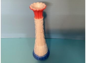 Vintage Red White And Blue Milk Glass Bud Vase  (6  1/2 Inches In Height)