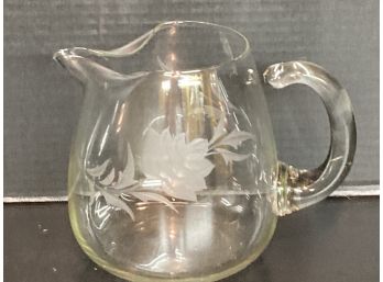 Vintage Etched Floral Crystal Pitcher (8 1/2 Inches In Height)