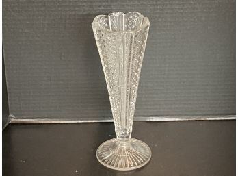 Vintage Early American Clear Glass Paneled Fluted Vase