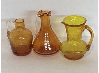 Vintage Lot Amber Crackle Glass Pieces
