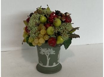 Vintage Wedgwood (?) Green Jasperware Vase With Artificial Flowers