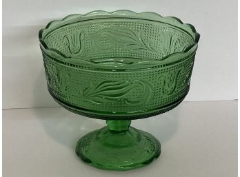 Vintage Indiana Glass Green Footed Compote