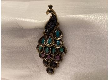 Vintage Siver  Tone Peacock Pin
