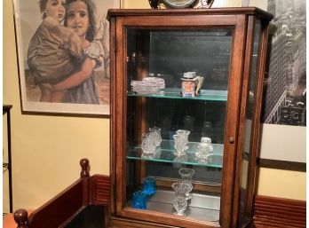 Vintage Wall Shelf Curio Glass Doors And Shelves Mirrored Back Panel (About 30 Inches High/24 Inches Wide)