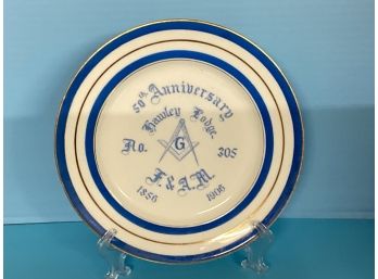 Antique Plate Celebrating The 50th Anniversary Of Hawley Masonic Lodge In 1906