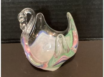 Vintage Murano Art Glass Multicolor Swan Candy Dish