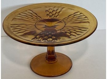 Vintage Amber Depression Era Footed Cake Plate (8 Inches In Diameter)