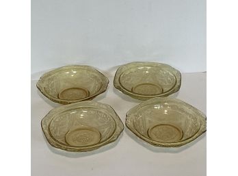 Vintage Set Of Four (4) Federal Glass Amber Madrid Square Fruit Bowls