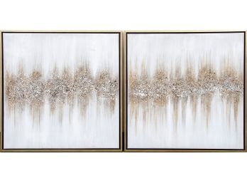 Pair Of Gilded Abstract Gold-tone Textured Art On Wrapped Canvas