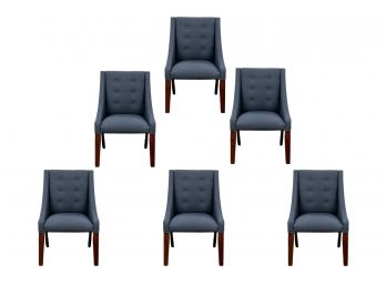 Set Of Six Blue Skyline Furniture Button-Back Dining Chairs
