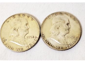 Pair Of 1952 US Benjamin Franklin Half Dollar Coins