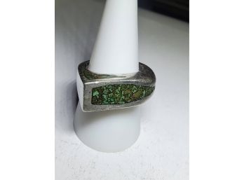 Vintage Handmade Men's Silver & Turquoise Contemporary Styled Ring Size 9.5