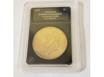 1776-1976 Authenticated Uncirculated Eisenhower Bicentennial Copper Nickel Clad Dollar Coin