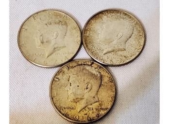 Three Vintage 1964 United States JFK Kennedy Half Dollar Coins - Lot E