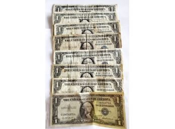 Eight United States $1 Silver Certificates Blue Seal-1935C, 1957, 1957A, 1957B