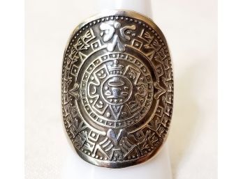 Vintage Aztec Maya Inca Calendar Sterling Silver 925 Ladies Size 10 Ring