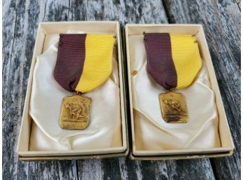 Two Vintage 1955 Iona College Sports Medals By Dieges & Clust In Original Boxes