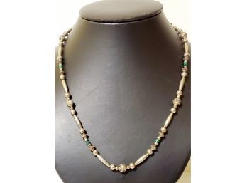 Pretty Vintage Silver Plated Beaded Southwest Styled 24' Necklace